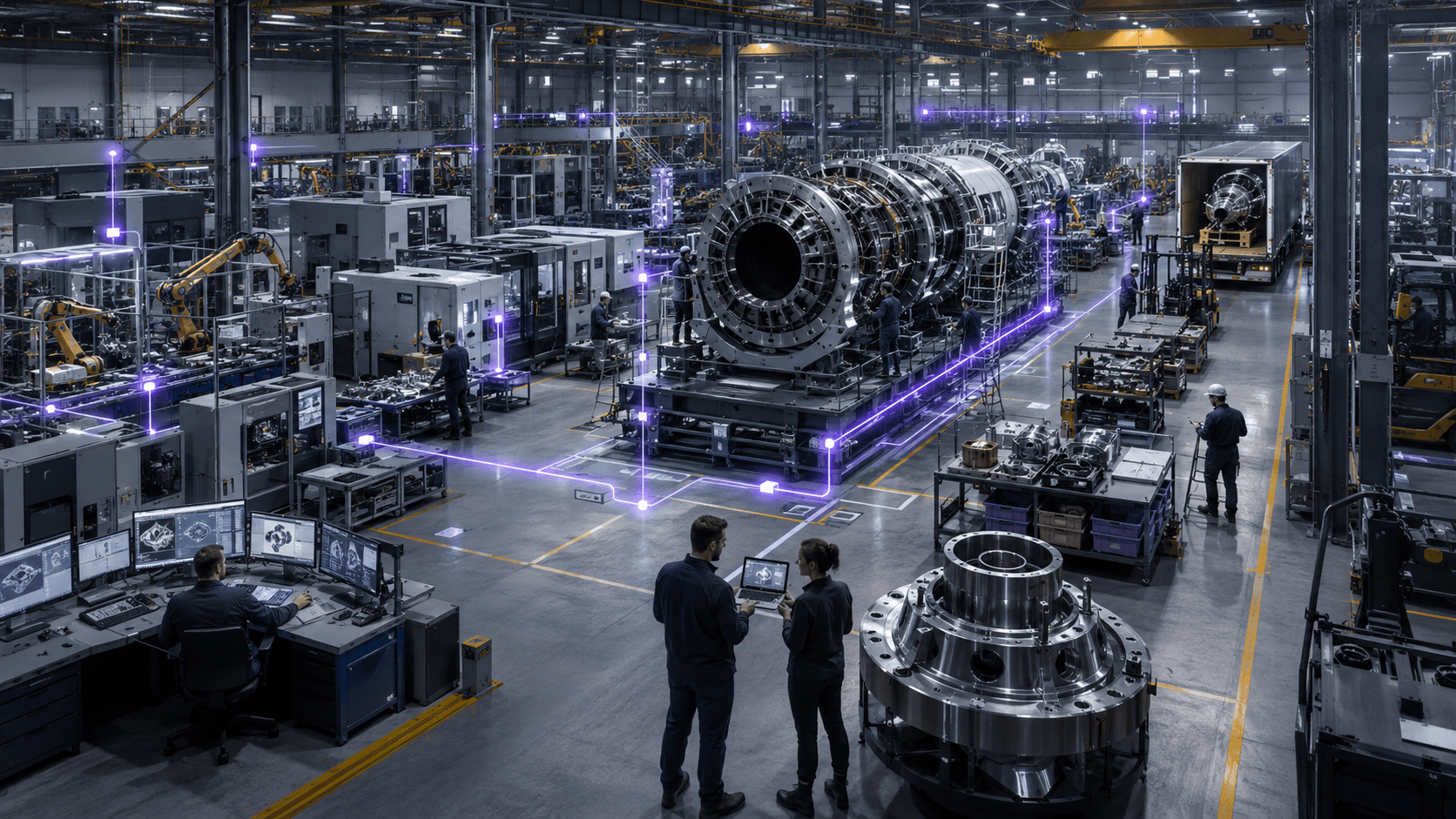 Wide industrial factory operating as one connected business system